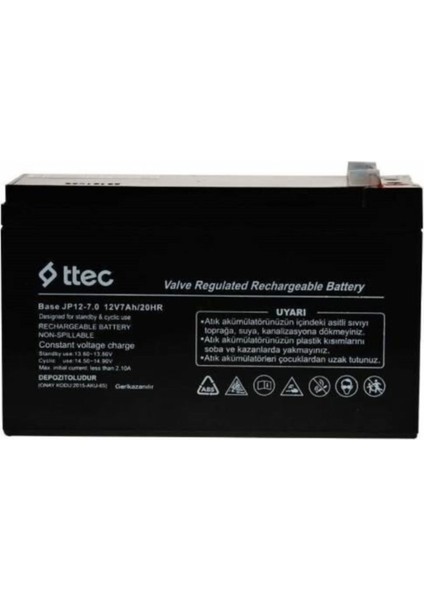 Ttec 12V 7AH-20HR Bakımsız Kuru Akü 2kg Ups Uyumlu Akü Ttec