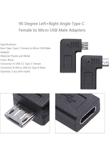 90 Derece Mikro USB Erkek To Tip C Kadın Sağ Açısı Erkek USB Adaptörü Sağ (Yurt Dışından)