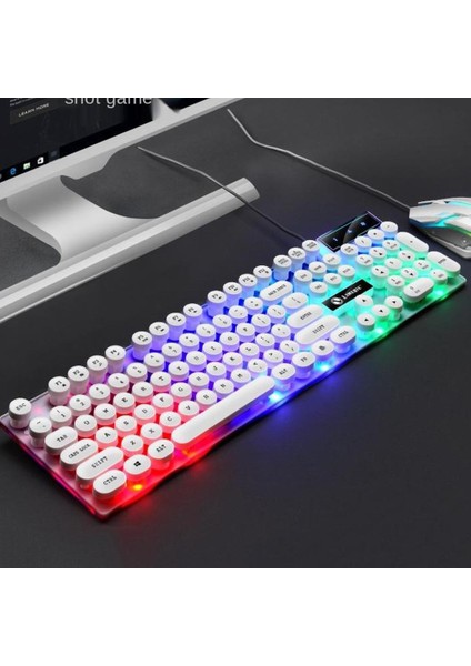 Kablolu Oyun Klavyesi Multimedya Anahtarları Rgb Backlight Punk Beyaz 2 (Yurt Dışından)