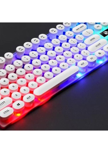 Kablolu Oyun Klavyesi Multimedya Anahtarları Rgb Backlight Punk Beyaz 2 (Yurt Dışından)