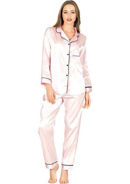 Pudra Saten Pijama Takımı - 1625