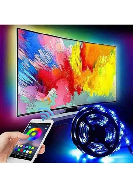 Tv Arkası Atmosfer Ledi Rgb  Sese Duyarlı Bluetooth USB LED Şerit Aydınlatma 16 Renk 5 Metre