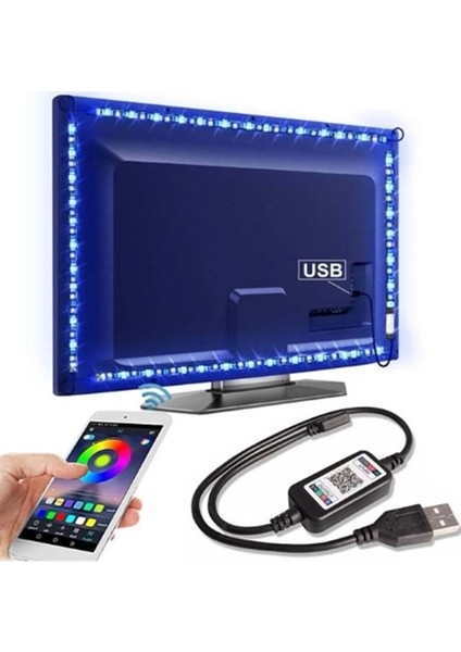 Bluetoothlu Telefondan Kontrollü Çok Renkli Tv Laptop Monitör Arkası Dekoratif 4 Metre LED 120 LED