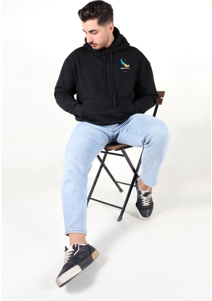 Erkek Sweatshirt Kapüşonlu Baskılı Siyah Kalın İçi Polarlı fiyatları