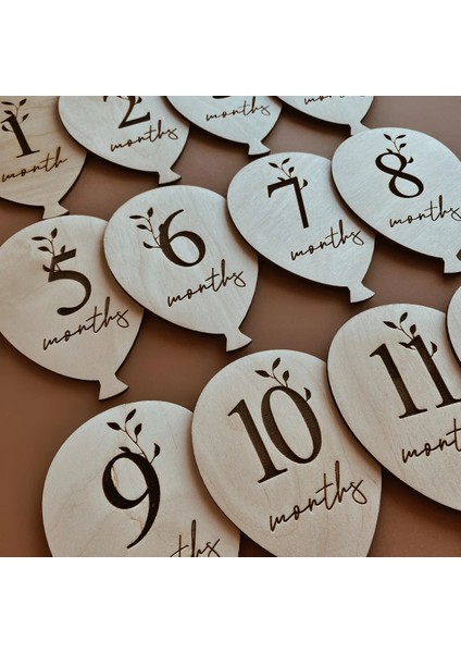 Ahşap Balon Aylık Anı-Hatıra Kartları, Yeni Doğan Bebek Hediyesi, Fotoğraf Çekimi Dekor Kartları