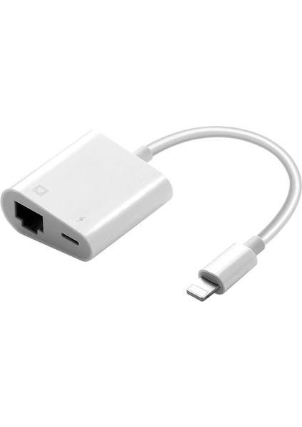 Iphone Ipad Ile Uyumlu 2in1 Lightning To Ethernet Dönüştürücü Adaptör (Beyaz)