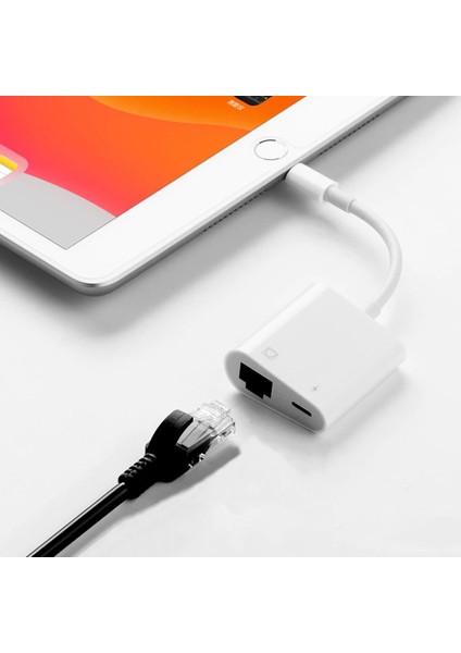 Iphone Ipad Ile Uyumlu 2in1 Lightning To Ethernet Dönüştürücü Adaptör (Beyaz)