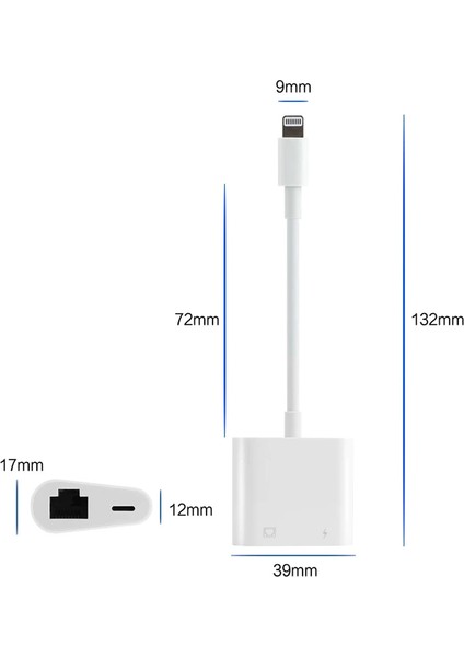 Iphone Ipad Ile Uyumlu 2in1 Lightning To Ethernet Dönüştürücü Adaptör (Beyaz)