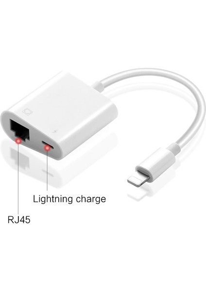 Iphone Ipad Ile Uyumlu 2in1 Lightning To Ethernet Dönüştürücü Adaptör (Beyaz)