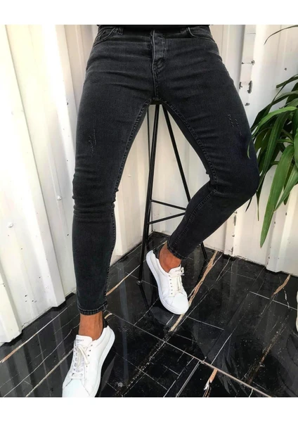 Moda Fine Erkek Füme Tırnaklı Denım Slimfit Likralı Jean Kot pantolon