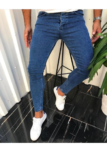 Moda Fine Erkek Mavi Denım Slimfit Likralı Jean Kot pantolon