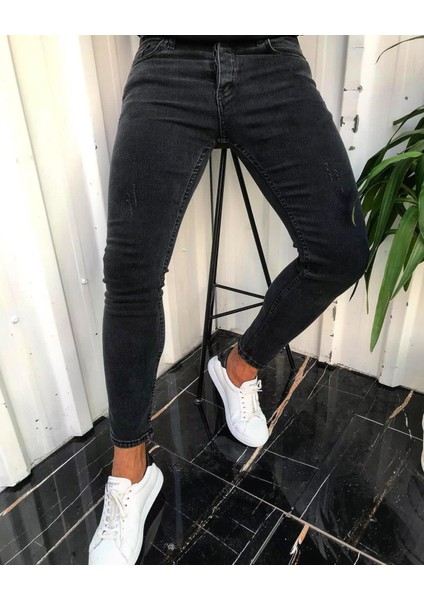 Erkek Füme Tırnaklı Denım Slimfit Likralı Jean Kot pantolon