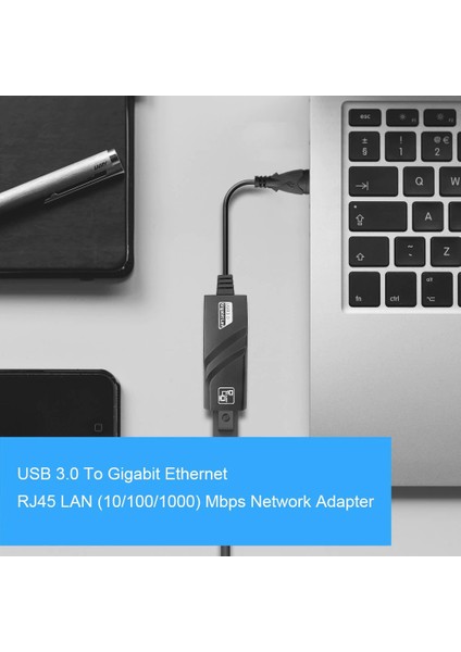 USB To Ethernet Dönüştürücü (1000MBPS) Kolay Taşınır ve Saklanır Çevirici Adaptör (Siyah)