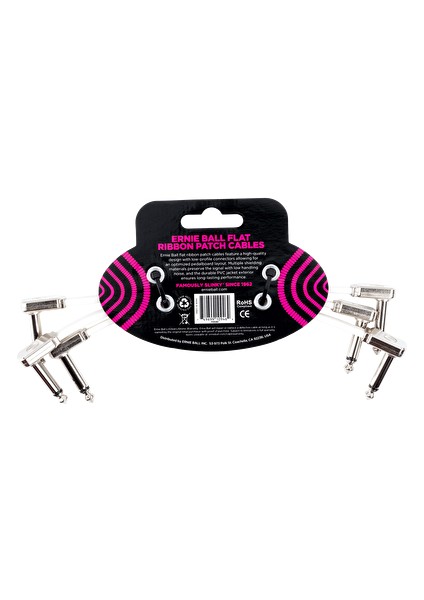 ERNIEBALL P06385 - 6" (15.24 cm) Beyaz Düz Şerit Patch Kablosu (3'lü Paket)