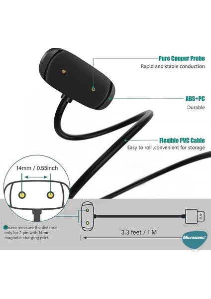 Amazfit Gts 2 Manyetik USB Şarj Kablosu Siyah