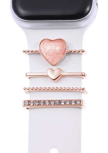 Apple Watch Ultra Kordon Süsü Charm Inci Kalp Rose Gold
