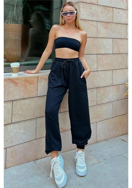 3 Iplik Siyah Gri Oversize Eşofman Altı Bol Kalıp Büyük Beden Paçası Lastikli Battal Eşofman Altı fiyatları