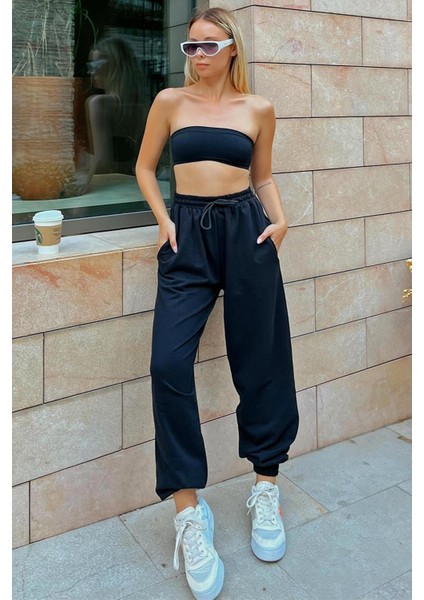 3 Iplik Siyah Gri Oversize Eşofman Altı Bol Kalıp Büyük Beden Paçası Lastikli Battal Eşofman Altı modelleri