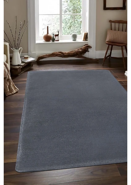 Balat Halı Raschel Carpet Kesme Yolluk Kaymaz Taban Yumuşak Peluş Halı Koyu Gri