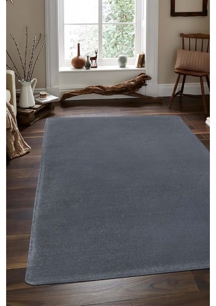 Balat Halı Raschel Carpet Kesme Yolluk Kaymaz Taban Yumuşak Peluş Halı Koyu Gri