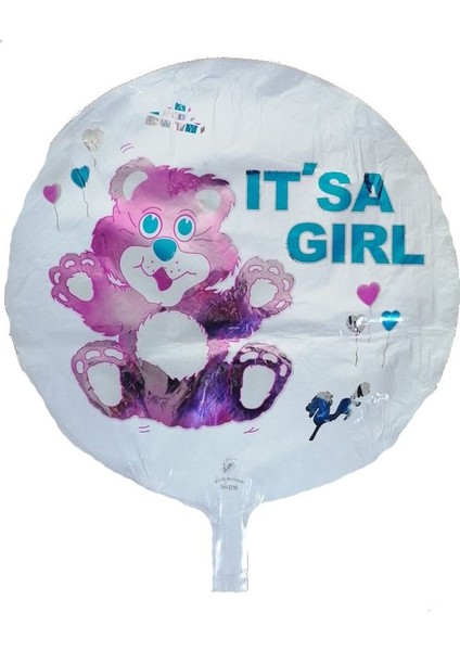 It'sa Girl Beyaz Üzerine Pembe Renk Folyo Balon 45 cm