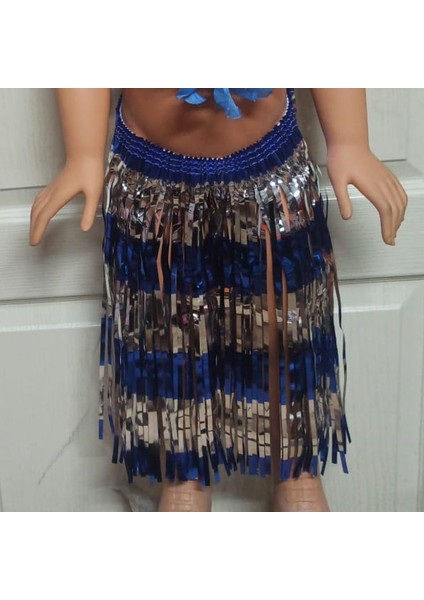 Yetişkin Çocuk Uyumlu Mavi Gümüş Renk Hawaii Eteği 40 cm