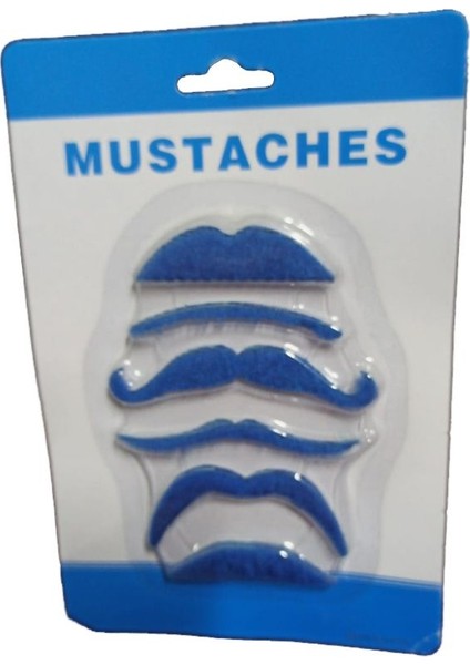 6 Adet Bekarlığa Veda Partisi Bıyığı Mavi Renk