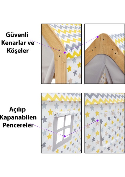 3-6 Yaş Çocuk Oyun Evi / Çadırı - Naturel Sarı