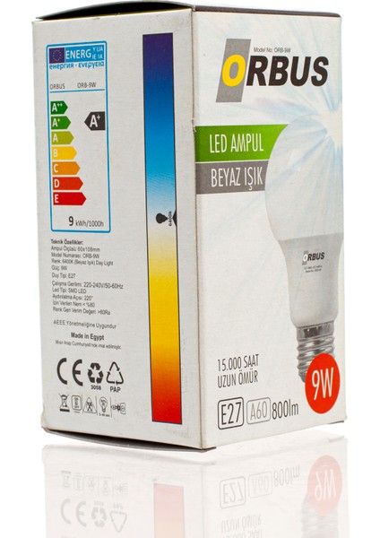 A60 9W E27 840Lm Ra70 220- 240V/50Hz Ampul - 6400K Beyaz Işık