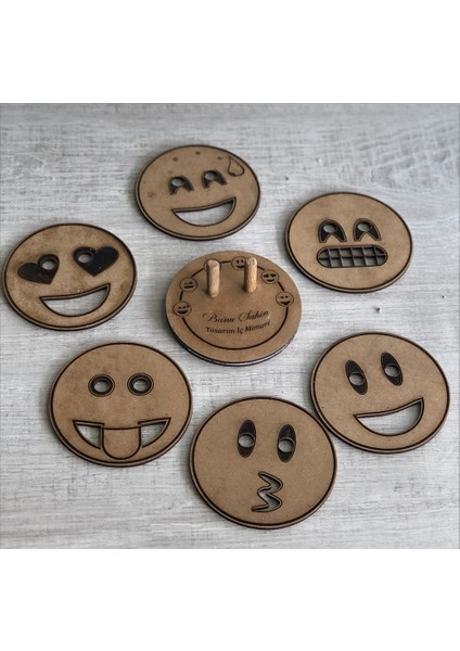 - Özel Tasarım Ahşap Figürlü 6'lı Bardak Altlığı dekoratif - Lazer Kazıma fiyatları