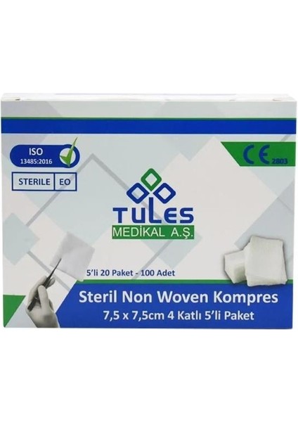 - Steril Non Woven Kompress 7,5cm x 7,5cm 4 Kat 5'li 10 Paket