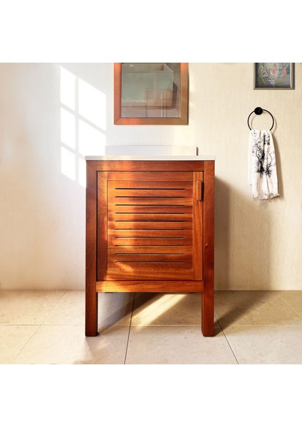 Maun Ağacı Masif Ahşap Banyo Dolabı 60CM