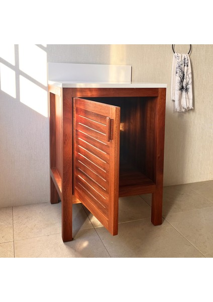 Maun Ağacı Masif Ahşap Banyo Dolabı 60CM