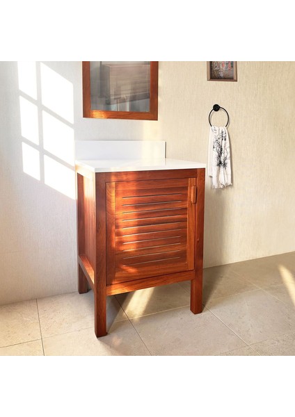 Maun Ağacı Masif Ahşap Banyo Dolabı 60CM