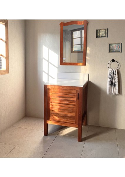 Maun Ağacı Masif Ahşap Banyo Dolabı 60CM