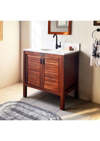 Maun Ağacı Masif Ahşap Banyo Dolabı 80CM