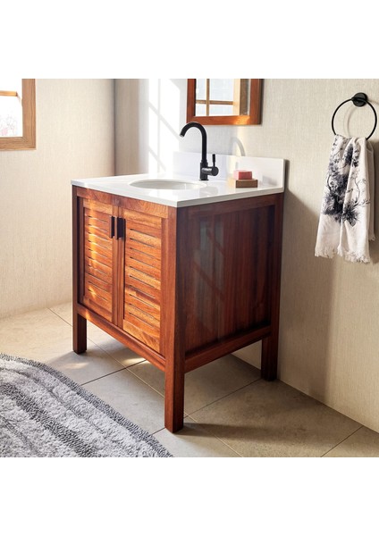 Maun Ağacı Masif Ahşap Banyo Dolabı 80CM