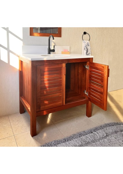 Maun Ağacı Masif Ahşap Banyo Dolabı 80CM