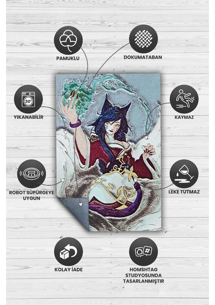 Ahri Dokuma Tabanlı Yıkanabilir Gamer Halısı