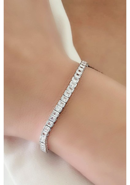 Baget Zirkon Taşlı 925ayar Gümüş Su Yolu Bileklik