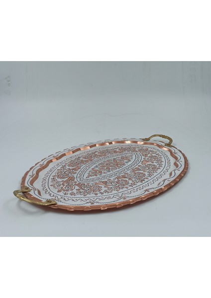 Bakır Tepsi Oval Erzincan İşlemeli 6 Kişilik Büyük Beyaz fırsatları