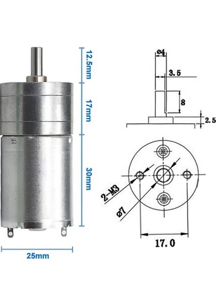 Roba 24V 620RPM JGA25-370 Redüktörlü Dc Motor Metal Dişli Yüksek Tork Kuvvet 25MM Robot Oyuncak