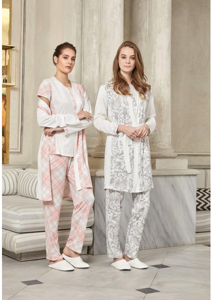 Jar Pierre 318 Uzun Kol 3'lü Sabahlıklı Pijama Takımı