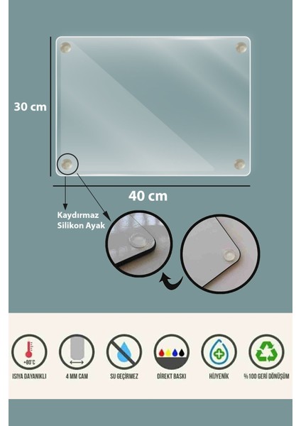 Dekoratif Cam Kesme Tahtası Yapay Güller 30 x 40 cm | Cam Kesme Tablası