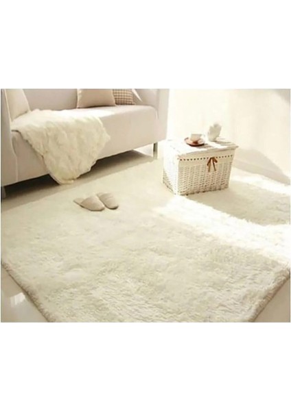 Raschel Carpet Kesme Yolluk Kaymaz Taban Yumuşak Peluş Halı Krem