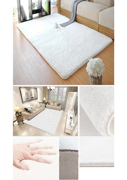 Raschel Carpet Kesme Yolluk Kaymaz Taban Yumuşak Peluş Halı Beyaz