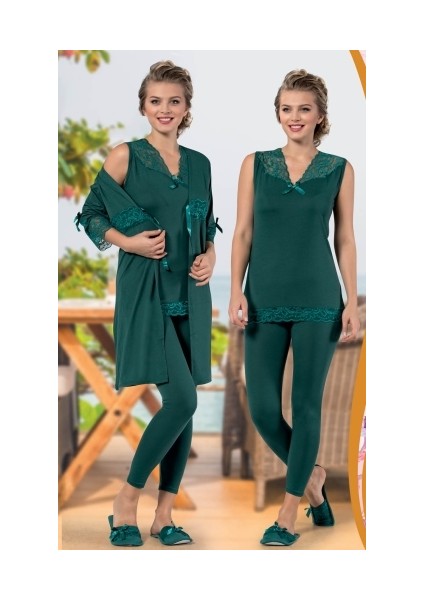Kadın Sabahlıklı 3 Lü Pijama Takım