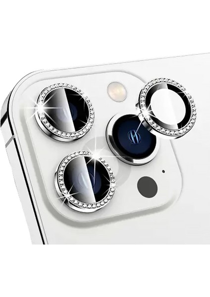 IPHONE 14 Pro/14 Pro Max Taşlı Silver Kamera Koruyucu