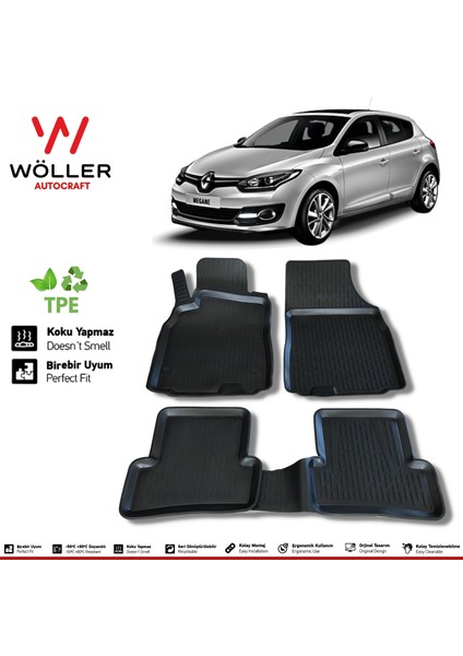 Renault Megane 3 Paspas 2009 2015 Arası 3D Havuzlu Wöller Paspas