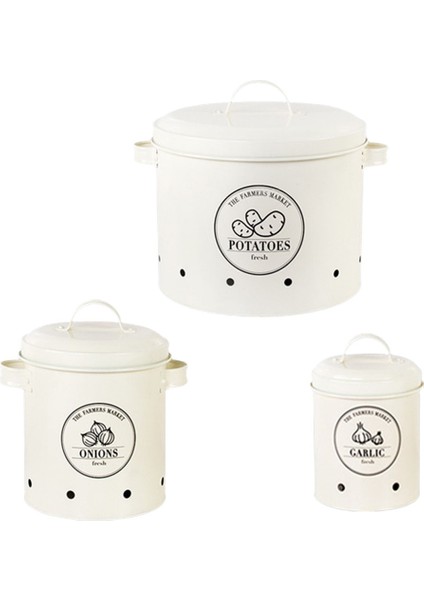3pcs Patates Soğan ve Sarımsak Gıda Konteyneri Için Metal Mutfak Depolama Tenekeleri C Beyaz Multı (Yurt Dışından)
